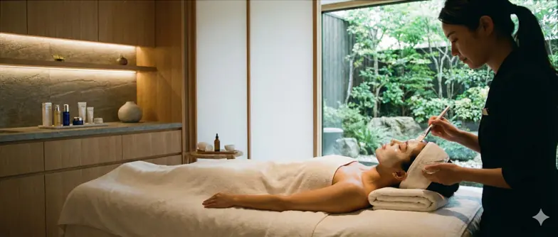 A facial treatment in a calm spa treatment room